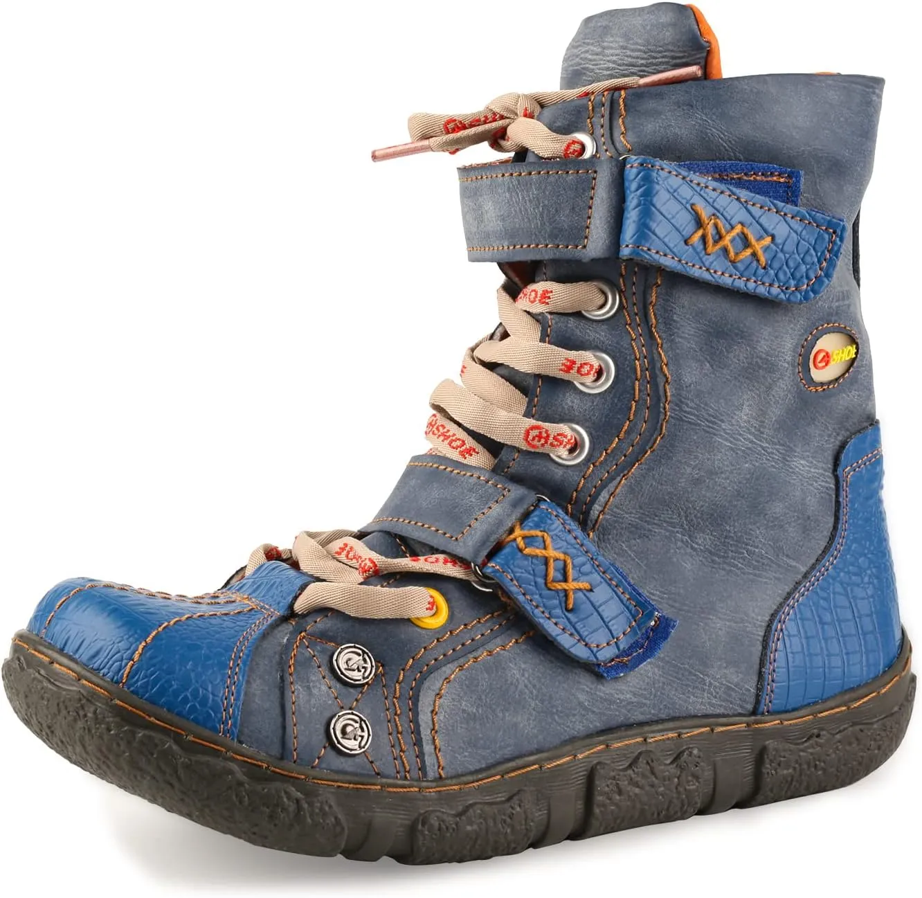 Lace-Up PU Leather Boots Flat Women's Snow Boots with Fur Lining