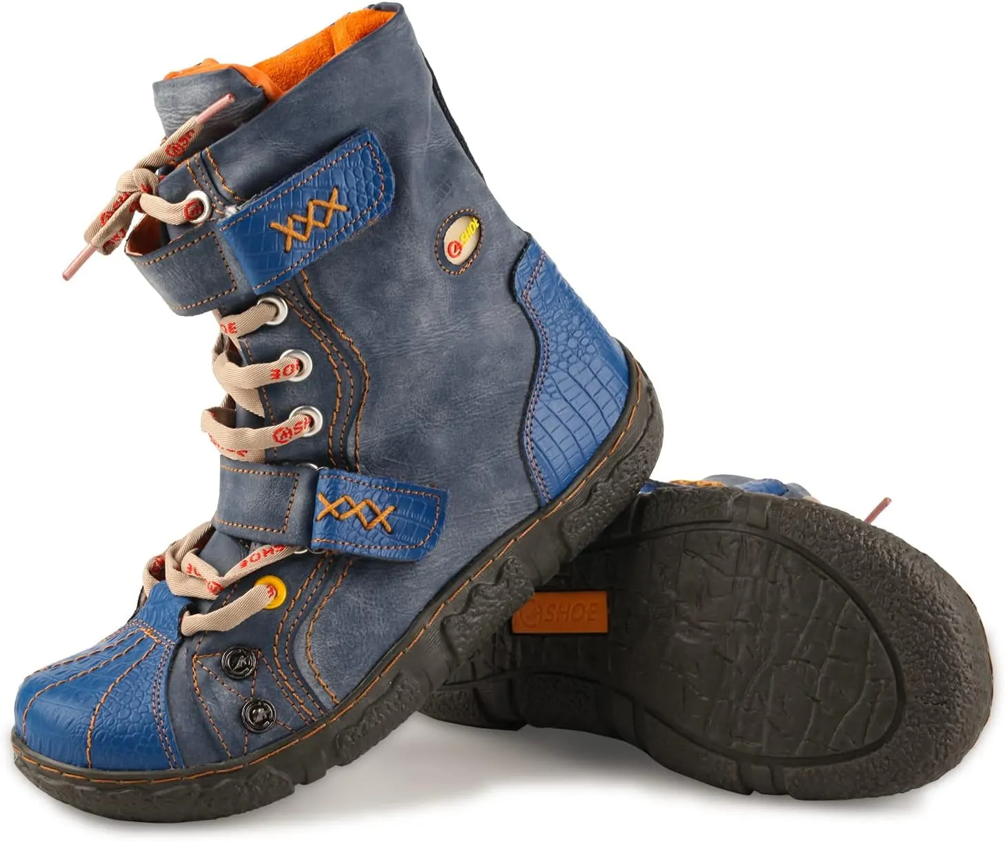 Lace-Up PU Leather Boots Flat Women's Snow Boots with Fur Lining