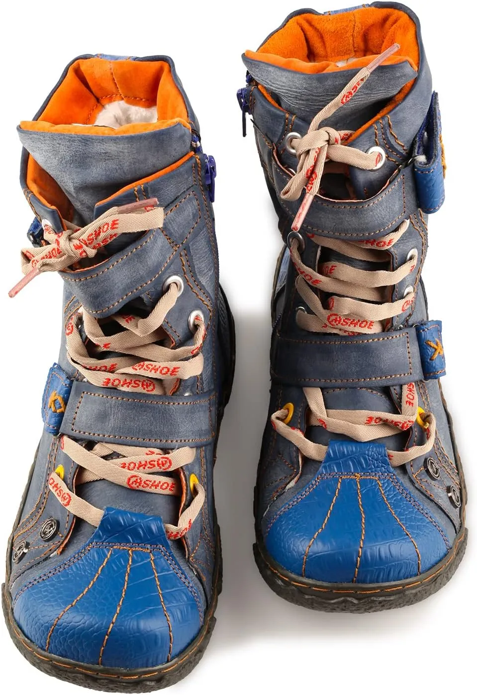 Lace-Up PU Leather Boots Flat Women's Snow Boots with Fur Lining