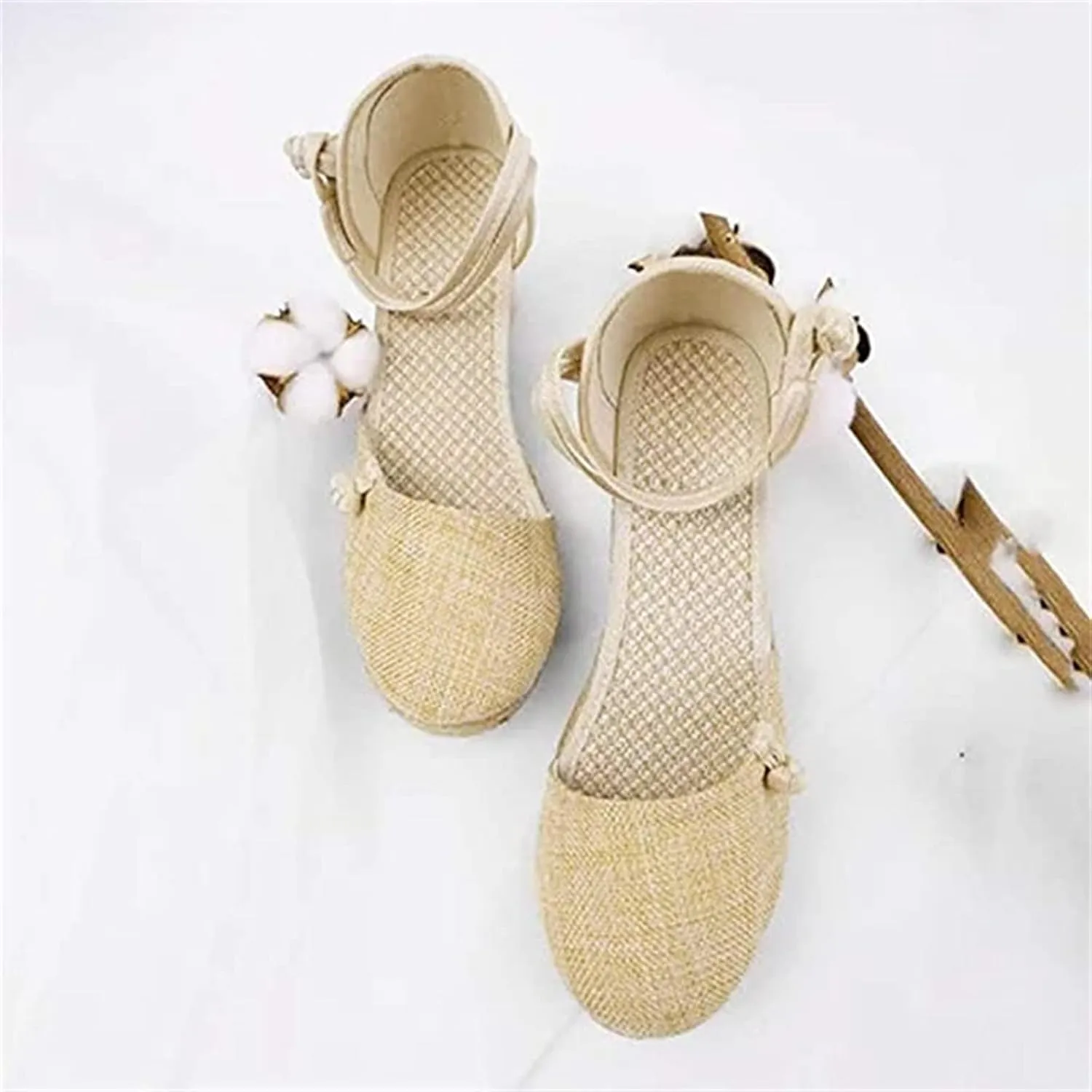 Ladmiple Espadrille Sandals For Women Closed Toe Wedge Sandals Platform Ankle Strap Slingback Summer Casual Dress Shoes