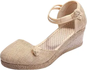 Ladmiple Espadrille Sandals For Women Closed Toe Wedge Sandals Platform Ankle Strap Slingback Summer Casual Dress Shoes