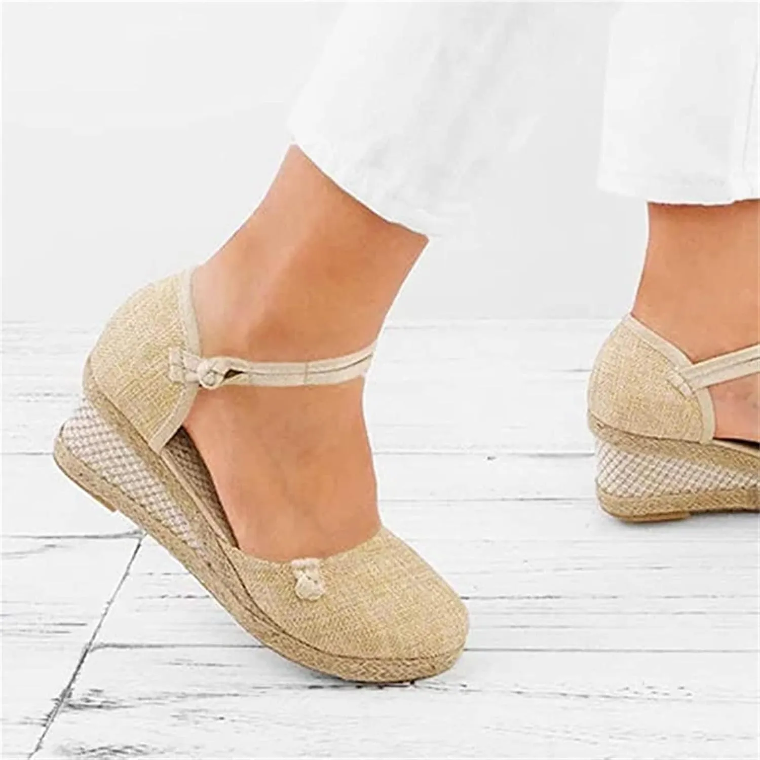 Ladmiple Espadrille Sandals For Women Closed Toe Wedge Sandals Platform Ankle Strap Slingback Summer Casual Dress Shoes