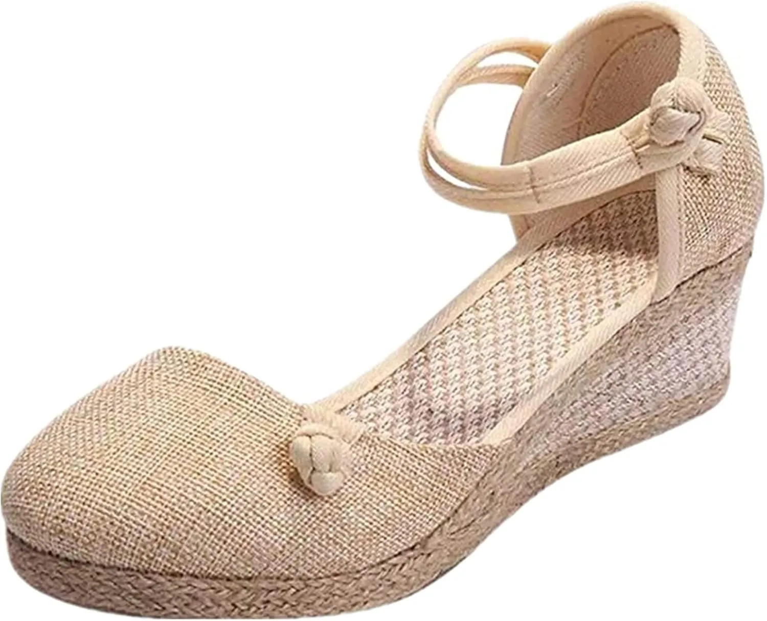 Ladmiple Espadrille Sandals For Women Closed Toe Wedge Sandals Platform Ankle Strap Slingback Summer Casual Dress Shoes