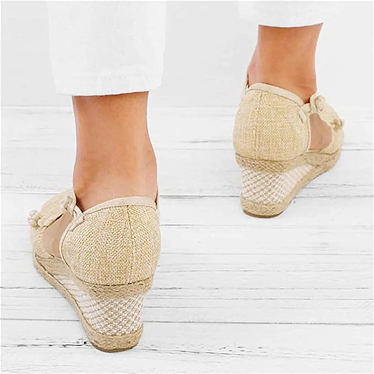 Ladmiple Espadrille Sandals For Women Closed Toe Wedge Sandals Platform Ankle Strap Slingback Summer Casual Dress Shoes