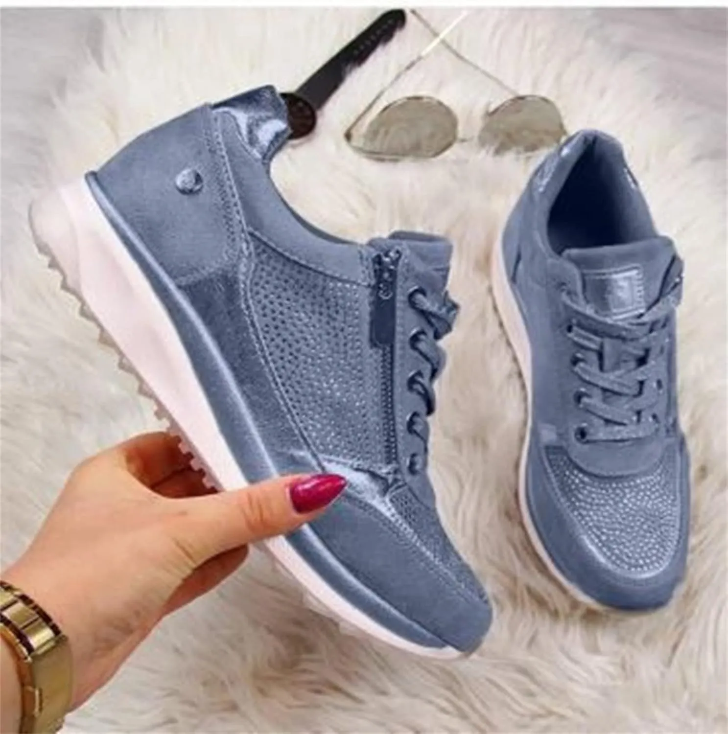 Ladmiple Sneakers For Women Walking Shoes Wide Width Slip on Glitter Shoes Fashion Dressy Summer Sparkly Flats Loafers