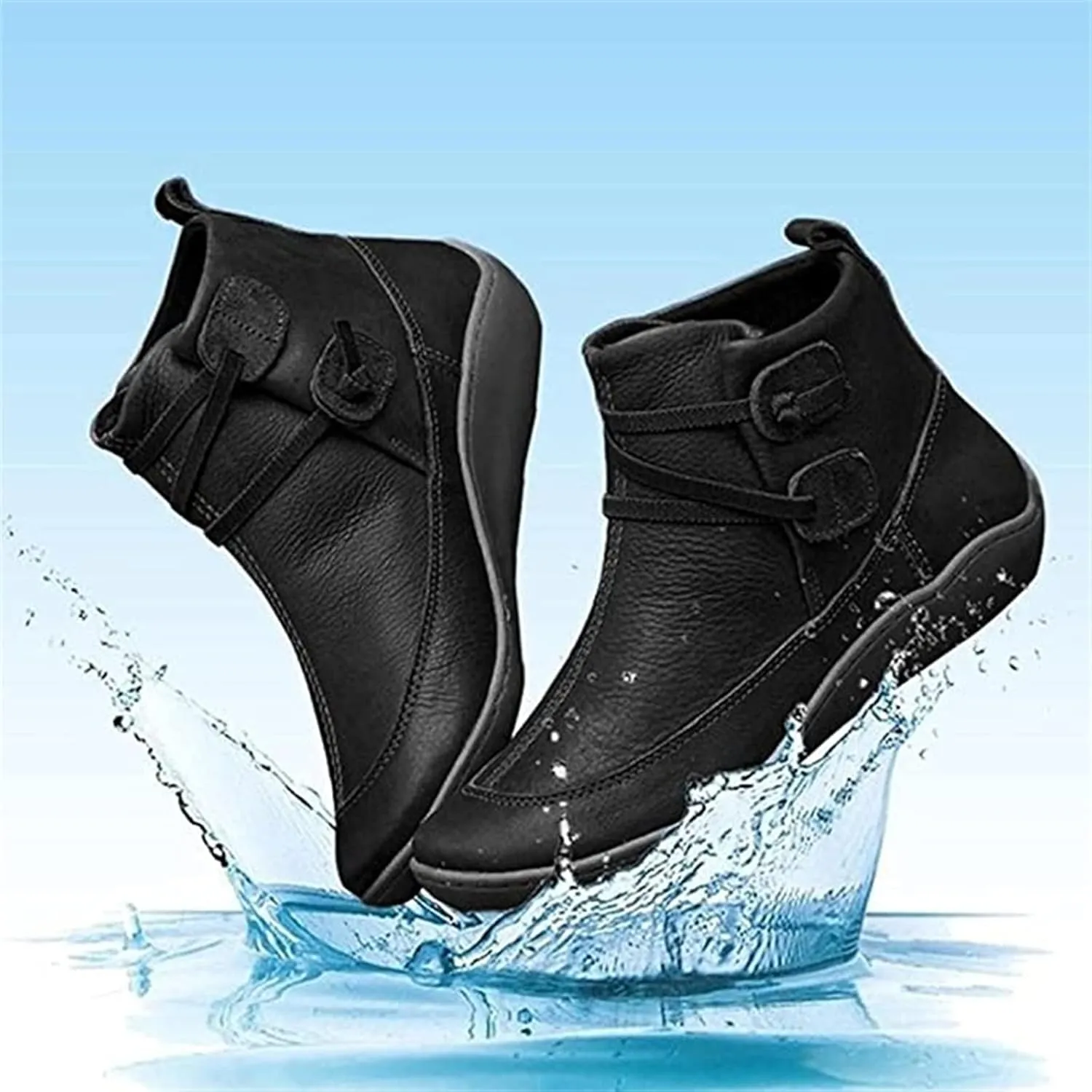 Lausiuoe Ankle Boots For Women No Heel Casual Dressy Elastic Booties Ladies Flat Western Wide Width Fashion Boot Pull-On