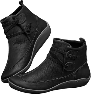 Lausiuoe Ankle Boots For Women No Heel Casual Dressy Elastic Booties Ladies Flat Western Wide Width Fashion Boot Pull-On