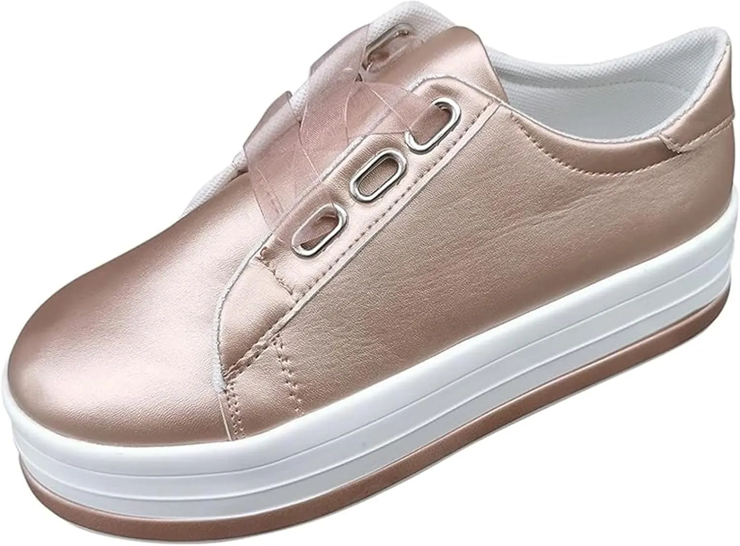 Lausiuoe Shoes For Women Dressy Casual Platform Leather Sneakers Low Top Fashion Comfortable Walking Flat Shoes Loafers