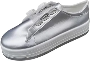 Lausiuoe Shoes For Women Dressy Casual Platform Leather Sneakers Round Toe Fashion Flat Shoes Comfortable Walking Loafers