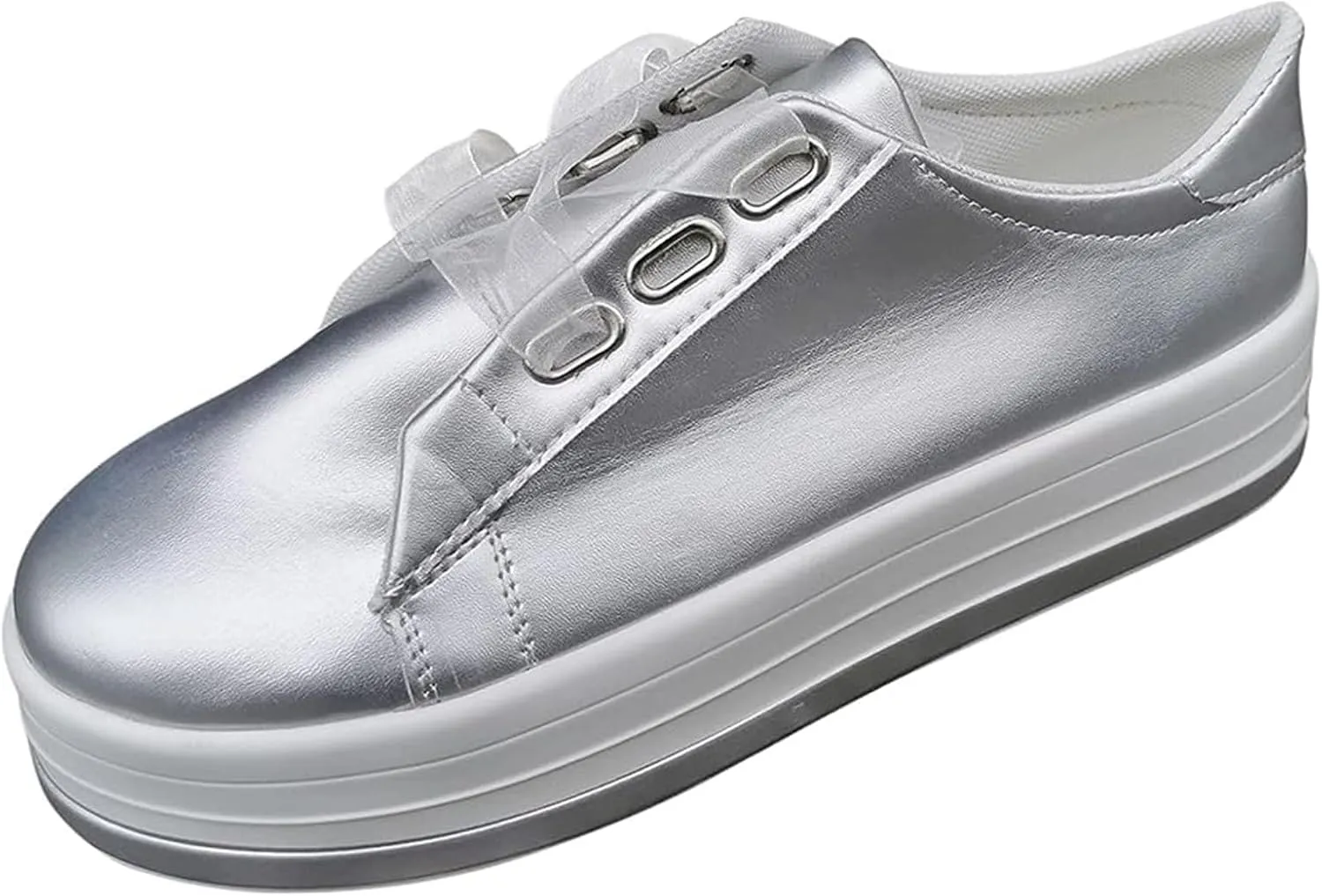 Lausiuoe Shoes For Women Dressy Casual Platform Leather Sneakers Round Toe Fashion Flat Shoes Comfortable Walking Loafers