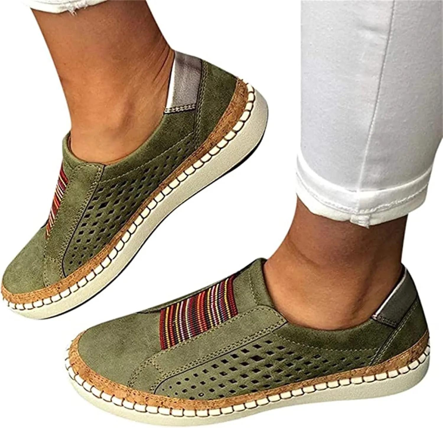Lausiuoe Shoes For Women Dressy Flats Canvas Loafers Fashion Round Toe Non-Slip Casual Comfortable Walking Slip On Sneakers