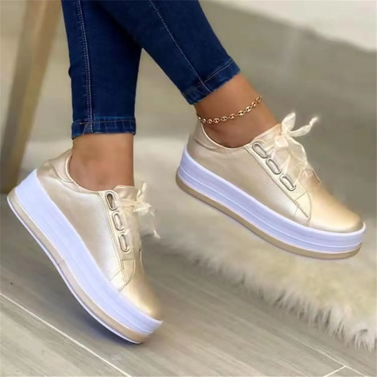 Lausiuoe Sneakers For Women Walking Shoes Wide Width Comfortable Casual Fashion Slip On Low Top Leather Flat Loafers