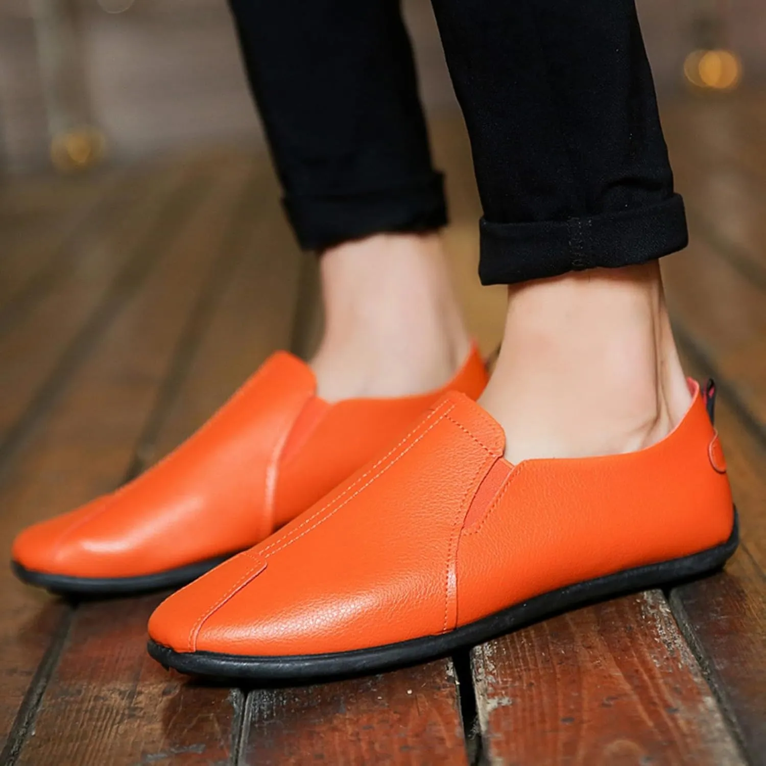 Leisure Men's Four Seasons Non Slip Flat Round Toe Breathable Slip On Lazy Leisure Casual Dress Shoes for Men Size 8 No Slip