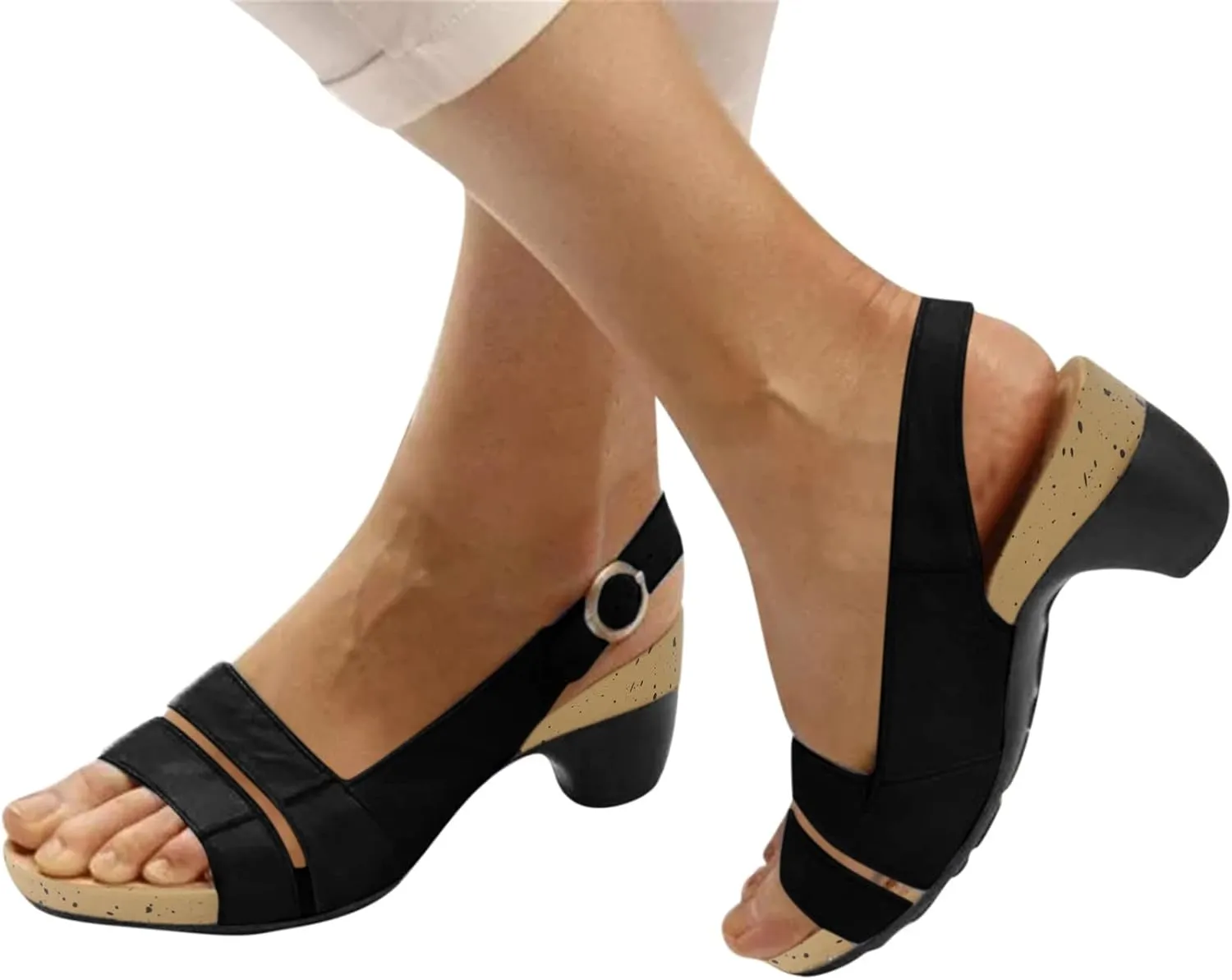 Libiyi Sandals Women 2025,Comfy Orthotic Dotmalls Shoes,Dressy Summer Open Toe Ankle Strap Chunky Heeled Shoe.