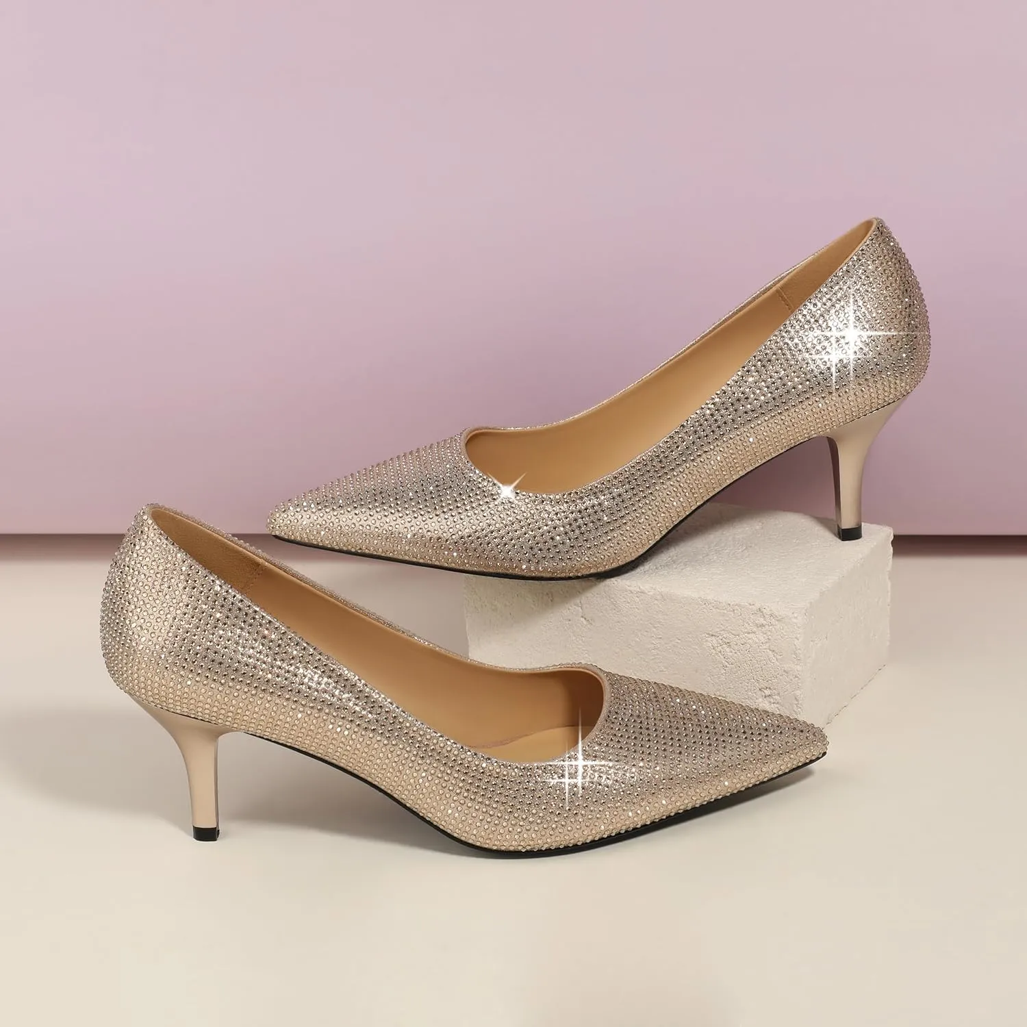 Low Heels Pumps for Women Pointed Closed Toe Wide Width Kitten Short Heels Comfortable Casual Work Business Office Wedding Dressy Shoes 2.3 Inch