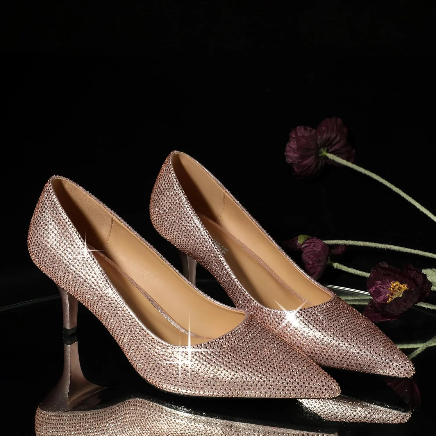 Low Heels Pumps for Women Pointed Closed Toe Wide Width Kitten Short Heels Comfortable Casual Work Business Office Wedding Dressy Shoes 2.3 Inch