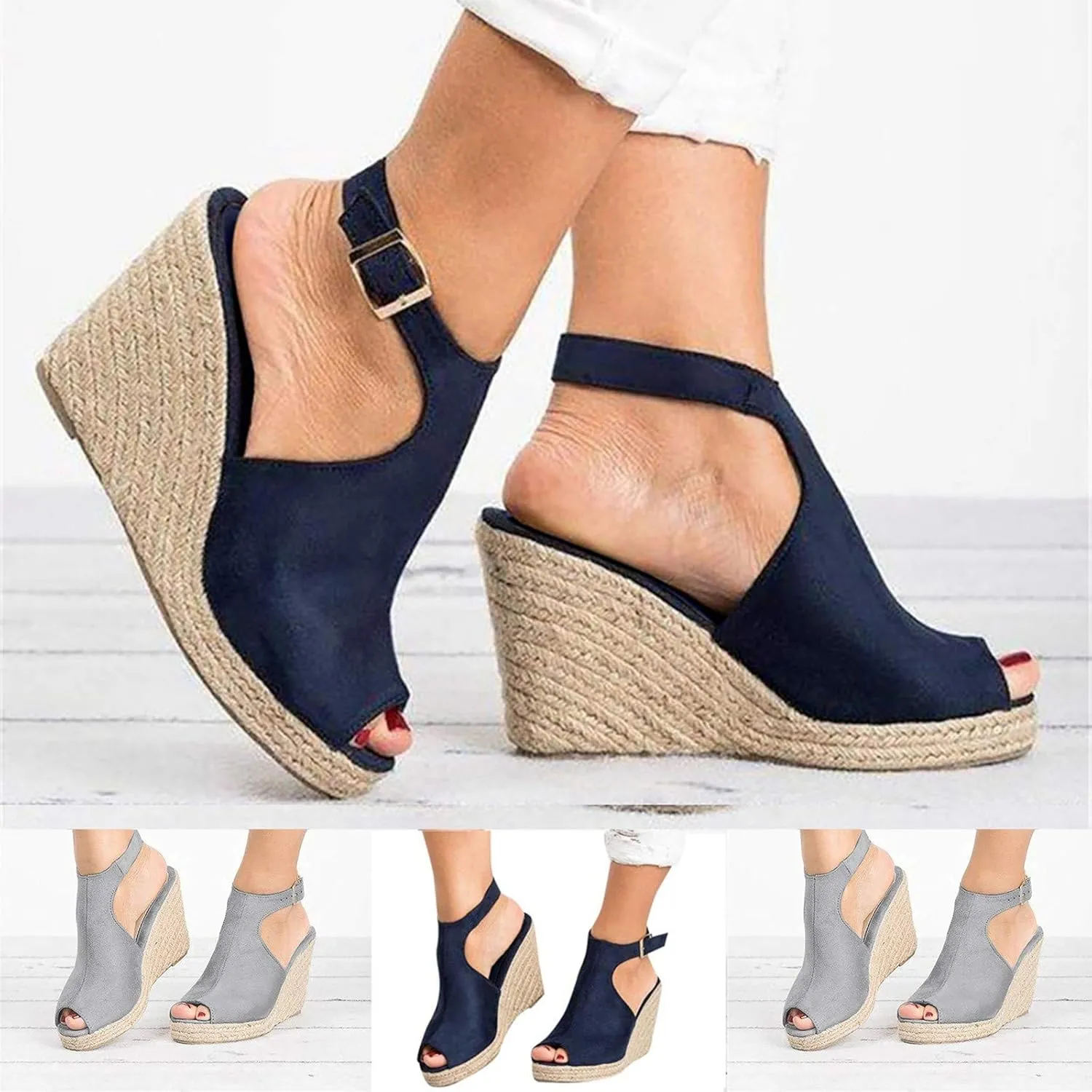 Masbird Wedge Sandals for Women Casual Summer Womens Sandals Wedges Platform High Ankle Strappy Open Toe Summer Beach Sandals