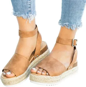 Masbird Wedge Sandals for Women Casual Summer Womens Sandals Wedges Platform High Ankle Strappy Open Toe Summer Beach Sandals