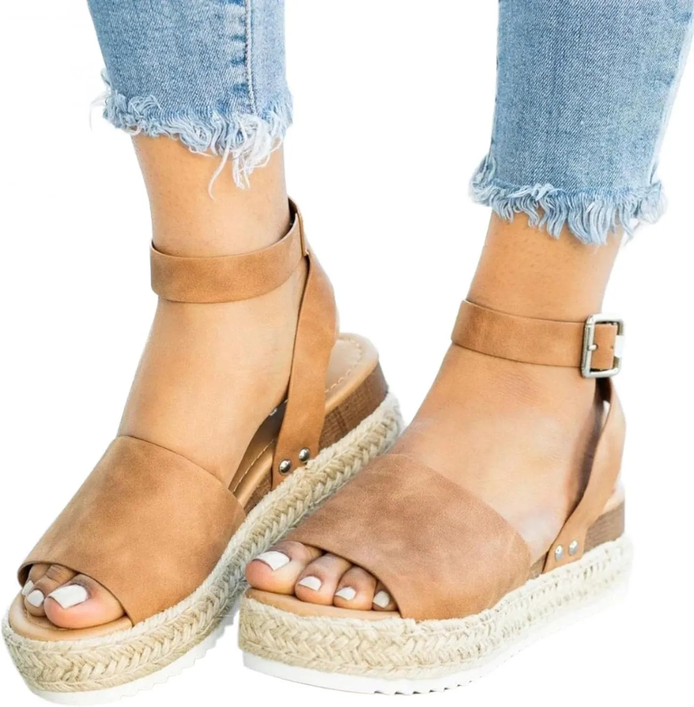 Masbird Wedge Sandals for Women Casual Summer Womens Sandals Wedges Platform High Ankle Strappy Open Toe Summer Beach Sandals
