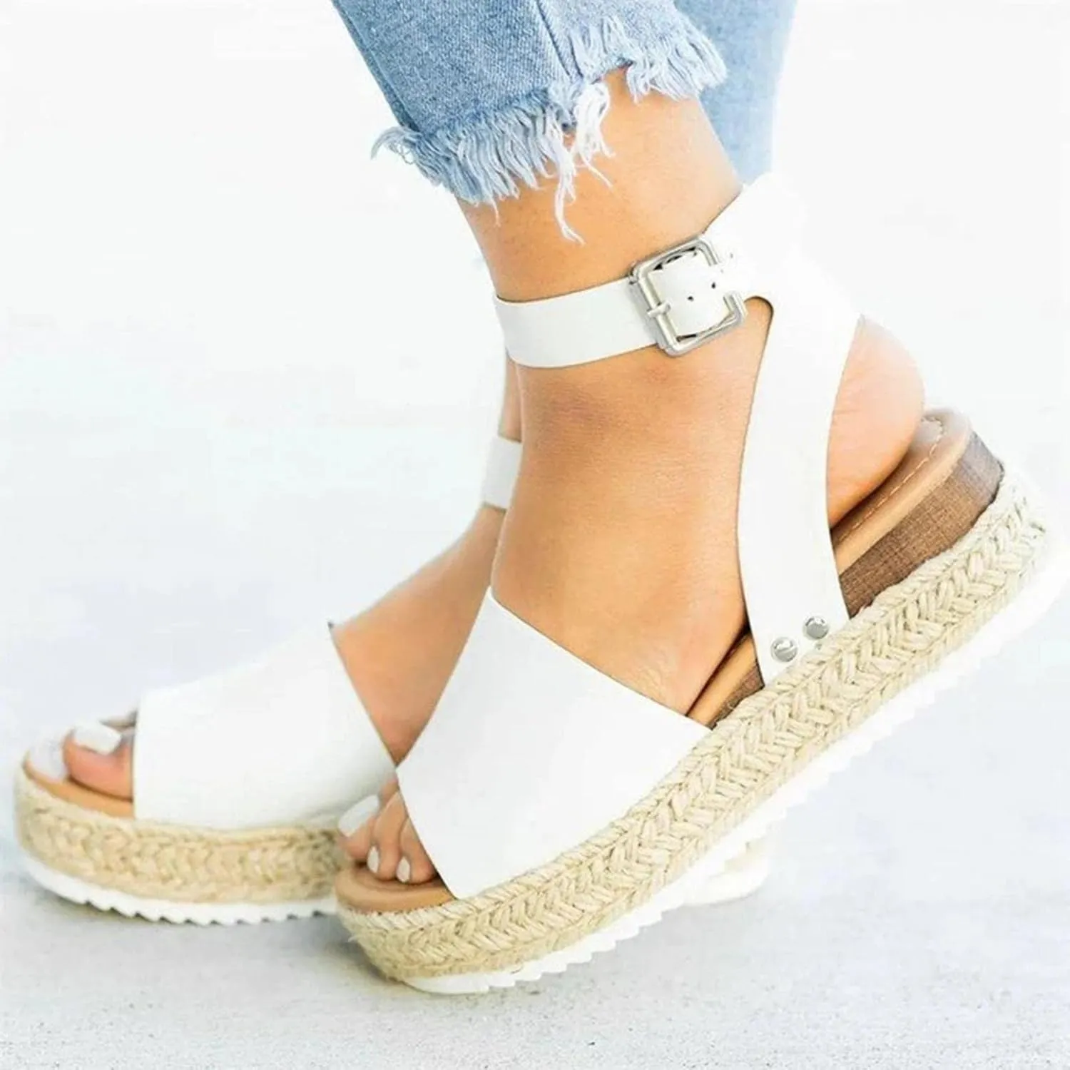 Masbird Wedge Sandals for Women Casual Summer Womens Sandals Wedges Platform High Ankle Strappy Open Toe Summer Beach Sandals
