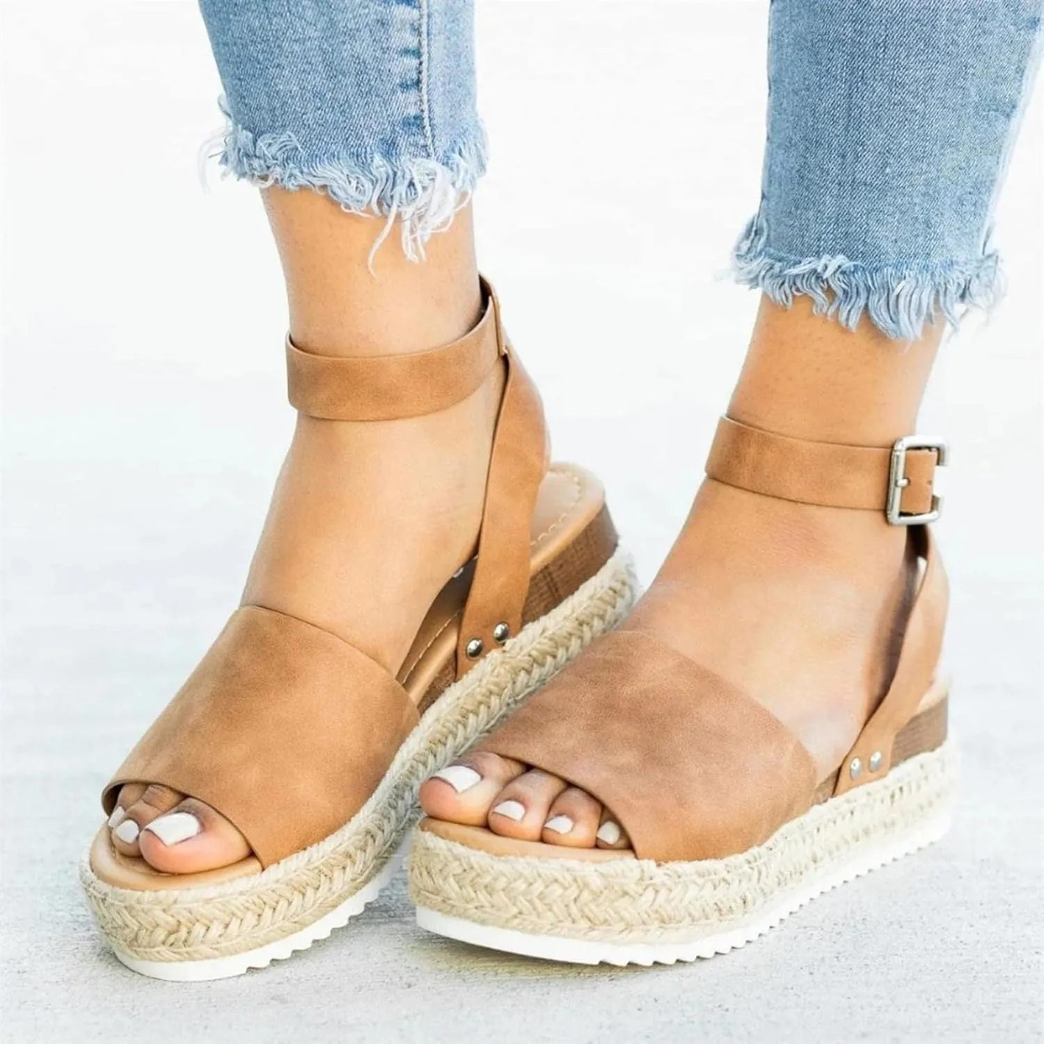 Masbird Wedge Sandals for Women Casual Summer Womens Sandals Wedges Platform High Ankle Strappy Open Toe Summer Beach Sandals