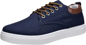 Men Low Top Canvas Walking Shoes Slip On Platform Sneakers Wide Width Breathable Sport Shoes Lace-Up Fashion Casual Sneakers