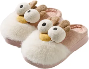 Men Women Cute Reindee Flcee Slip-on Slippers Non Slip Cotton Linen Indoor Outdoor Warm Home Soft Sole Slipper Cozy Fluffy Fall Winter Home Slippers