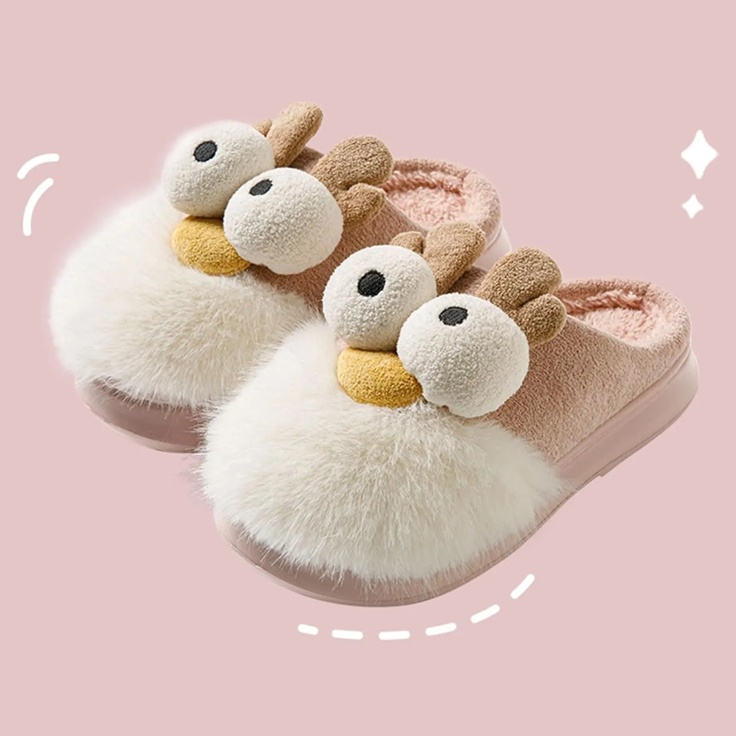 Men Women Cute Reindee Flcee Slip-on Slippers Non Slip Cotton Linen Indoor Outdoor Warm Home Soft Sole Slipper Cozy Fluffy Fall Winter Home Slippers