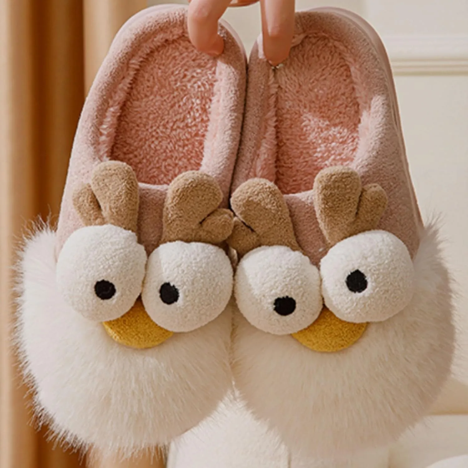 Men Women Cute Reindee Flcee Slip-on Slippers Non Slip Cotton Linen Indoor Outdoor Warm Home Soft Sole Slipper Cozy Fluffy Fall Winter Home Slippers