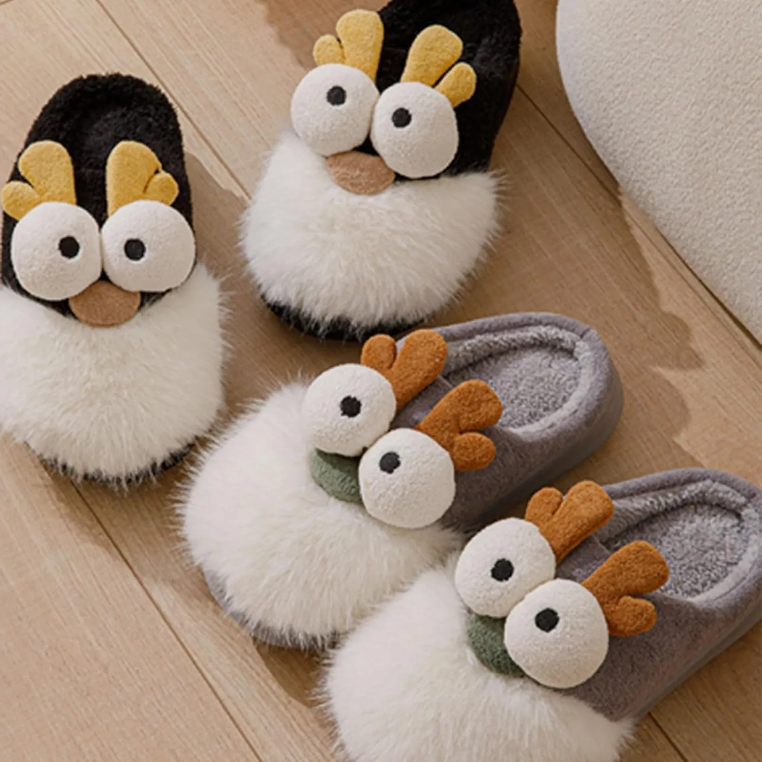 Men Women Cute Reindee Flcee Slip-on Slippers Non Slip Cotton Linen Indoor Outdoor Warm Home Soft Sole Slipper Cozy Fluffy Fall Winter Home Slippers