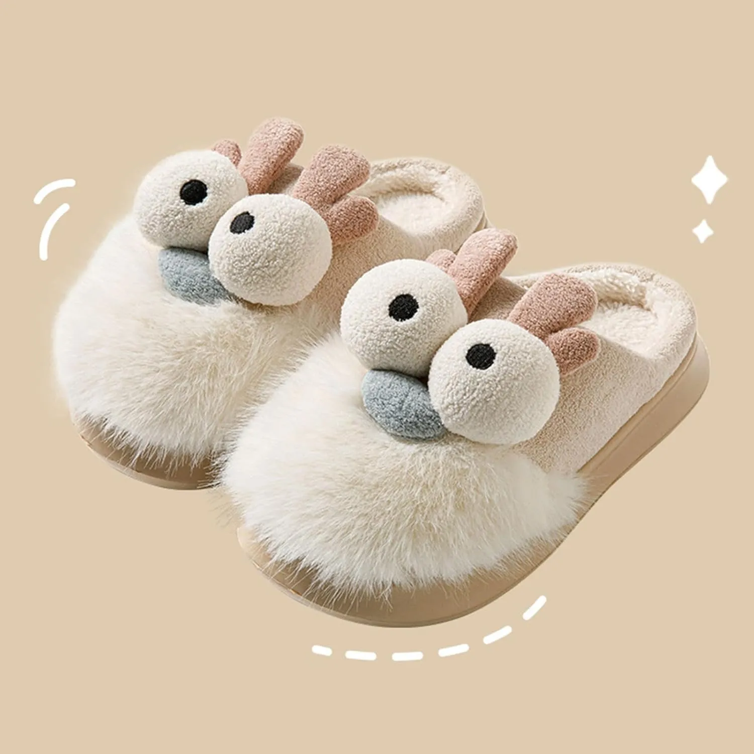 Men Women Cute Reindee Flcee Slip-on Slippers Non Slip Cotton Linen Indoor Outdoor Warm Home Soft Sole Slipper Cozy Fluffy Fall Winter Home Slippers