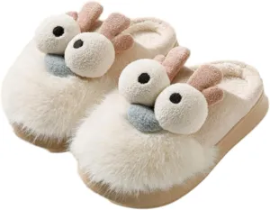 Men Women Cute Reindee Flcee Slip-on Slippers Non Slip Cotton Linen Indoor Outdoor Warm Home Soft Sole Slipper Cozy Fluffy Fall Winter Home Slippers