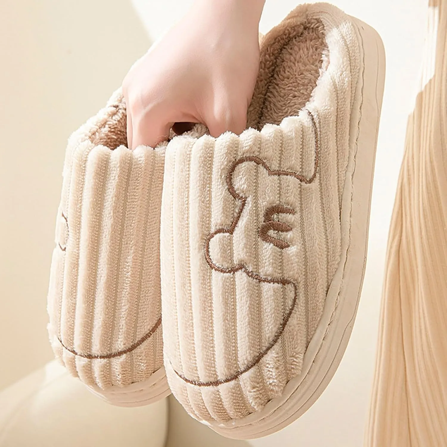 Men Women House Slippers Non Slip Cotton Plush Lined Home Slipper Indoor and Outdoor Sort Cozy Bedroom Slippers