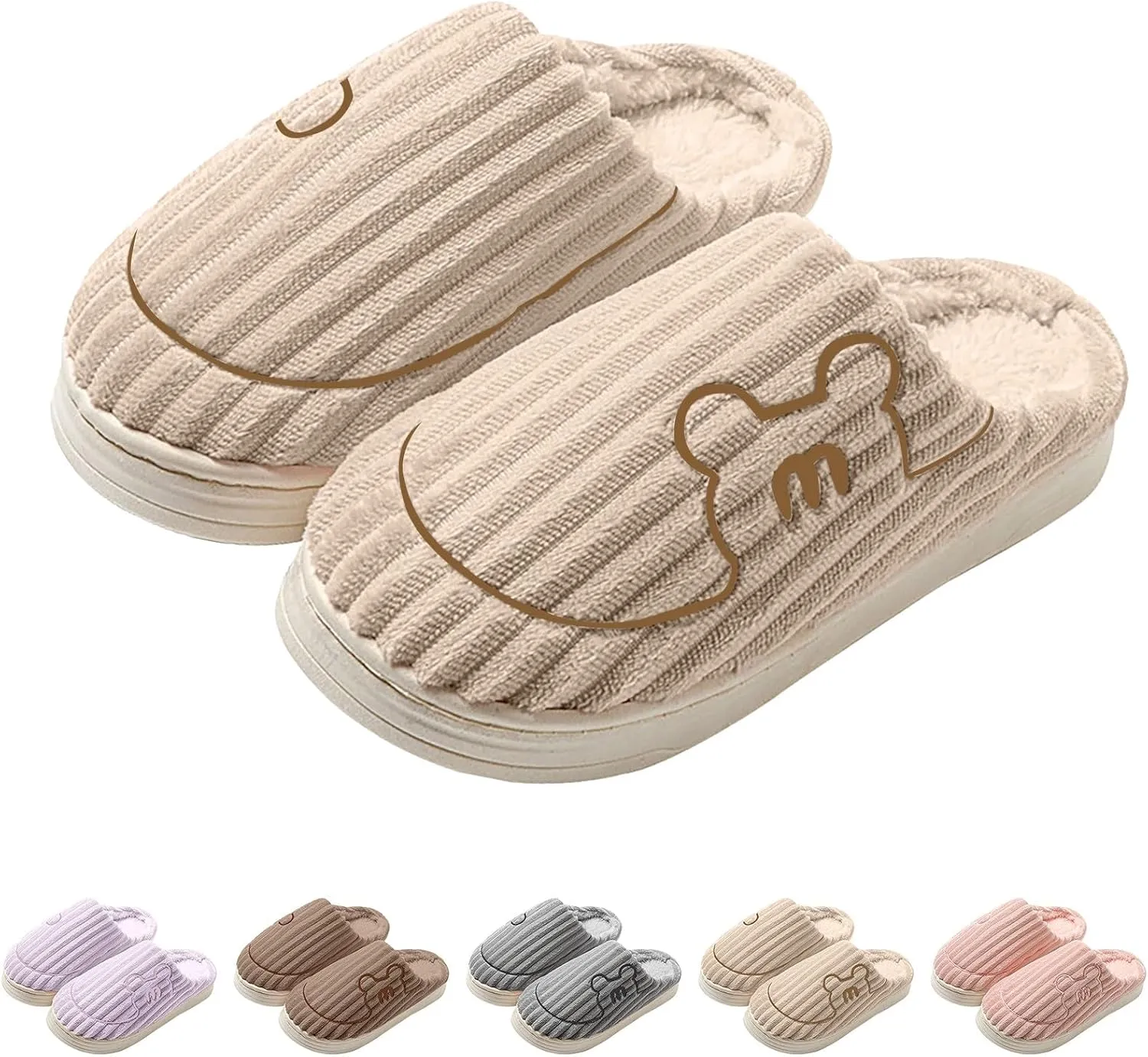 Men Women House Slippers Non Slip Cotton Plush Lined Home Slipper Indoor and Outdoor Sort Cozy Bedroom Slippers