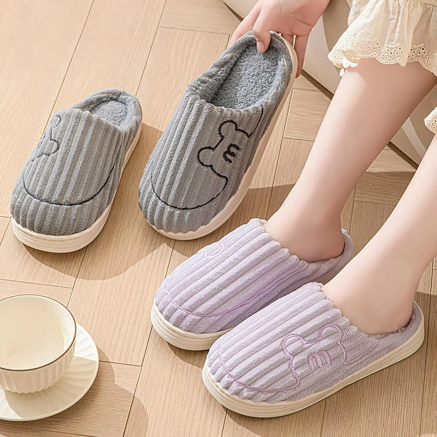 Men Women House Slippers Non Slip Cotton Plush Lined Home Slipper Indoor and Outdoor Sort Cozy Bedroom Slippers