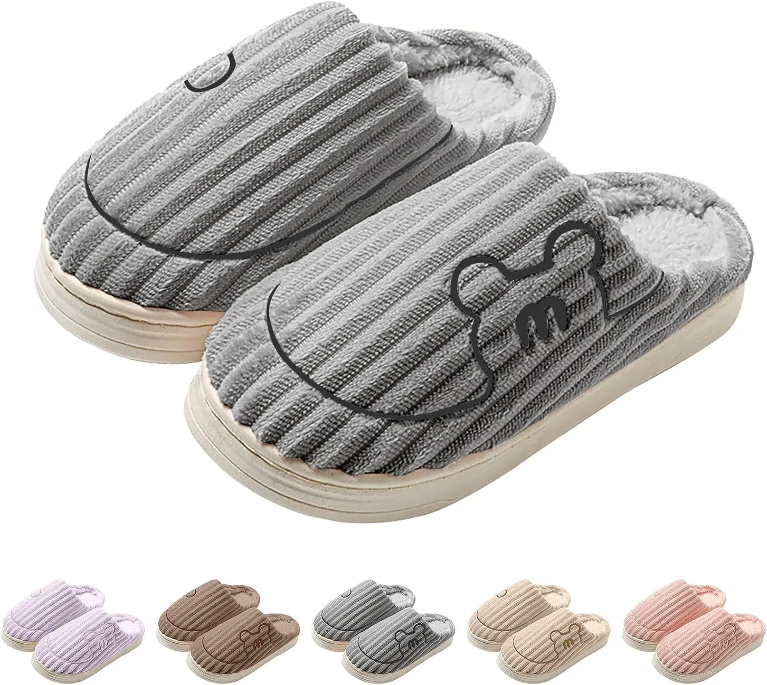 Men Women House Slippers Non Slip Cotton Plush Lined Home Slipper Indoor and Outdoor Sort Cozy Bedroom Slippers