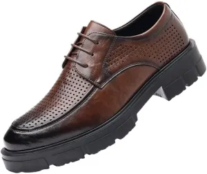 Men's Air-Cushioned Leather Oxfords - Summer Breathable Lace-Up Formal Shoes Insole & Durable Rubber Outsole, Suitable for Business Meetings and Weddings