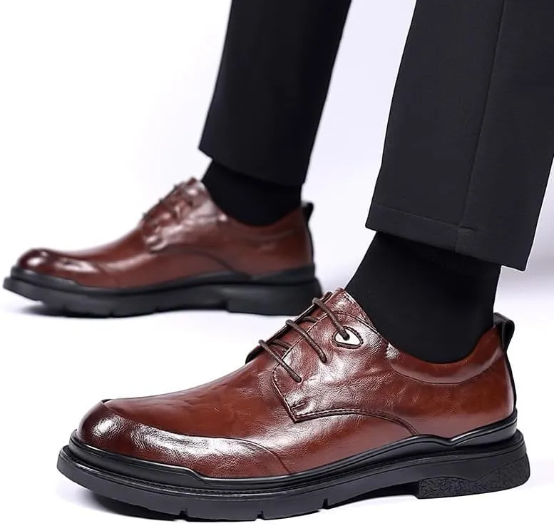 Men's Brogue Oxfords Shoes Mens Genuine Leather Lace Up Dress Shoes Comfort Wide Round Toe Non-Slip Tuxedo Shoes(7.5)