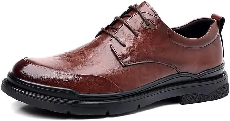 Men's Brogue Oxfords Shoes Mens Genuine Leather Lace Up Dress Shoes Comfort Wide Round Toe Non-Slip Tuxedo Shoes(7.5)