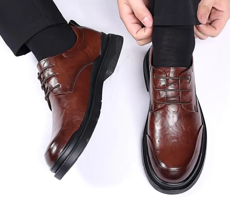 Men's Brogue Oxfords Shoes Mens Genuine Leather Lace Up Dress Shoes Comfort Wide Round Toe Non-Slip Tuxedo Shoes(7.5)