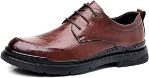 Men's Brogue Oxfords Shoes Mens Genuine Leather Lace Up Dress Shoes Comfort Wide Round Toe Non-Slip Tuxedo Shoes(7.5)