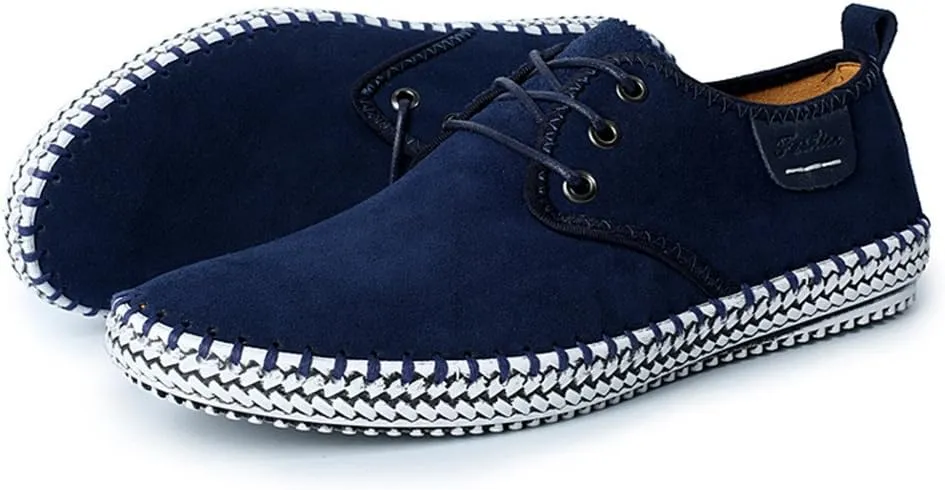 Men's Casual Suede Leather Oxford Shoes Lace Up Sneaker Breathable Round Toe Walking Shoes Flat Hand-Sewn Dress Shoes for Men