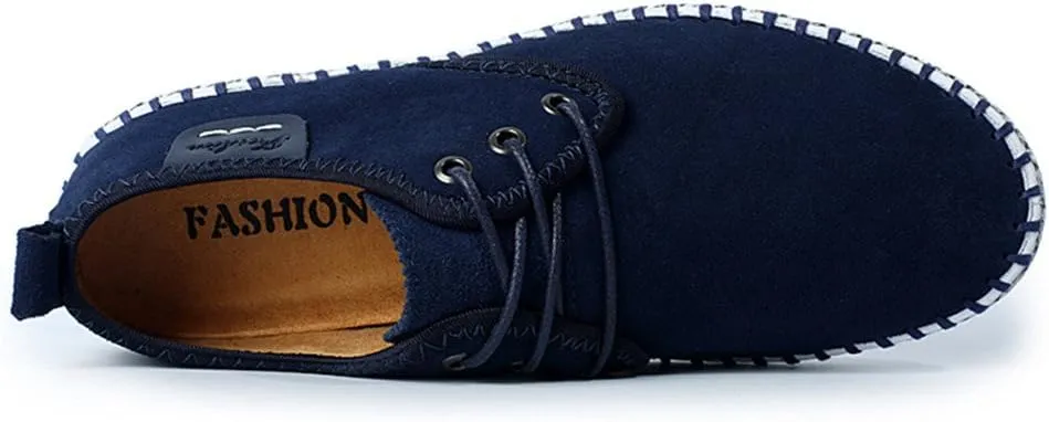 Men's Casual Suede Leather Oxford Shoes Lace Up Sneaker Breathable Round Toe Walking Shoes Flat Hand-Sewn Dress Shoes for Men