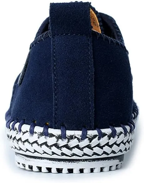 Men's Casual Suede Leather Oxford Shoes Lace Up Sneaker Breathable Round Toe Walking Shoes Flat Hand-Sewn Dress Shoes for Men