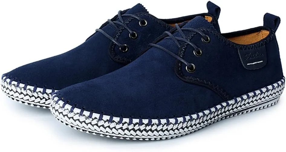 Men's Casual Suede Leather Oxford Shoes Lace Up Sneaker Breathable Round Toe Walking Shoes Flat Hand-Sewn Dress Shoes for Men