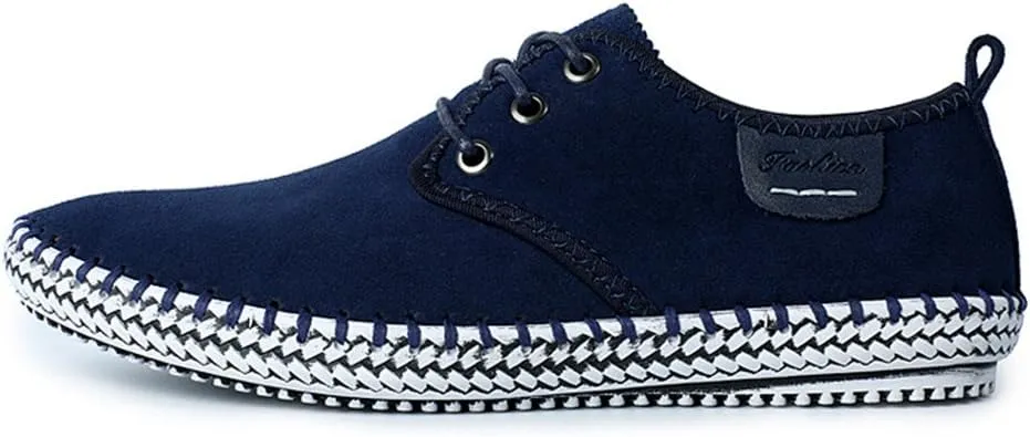 Men's Casual Suede Leather Oxford Shoes Lace Up Sneaker Breathable Round Toe Walking Shoes Flat Hand-Sewn Dress Shoes for Men