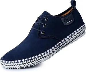 Men's Casual Suede Leather Oxford Shoes Lace Up Sneaker Breathable Round Toe Walking Shoes Flat Hand-Sewn Dress Shoes for Men