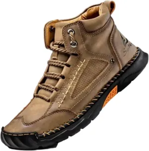 Men's Comfortable Handmade Leather Boots, Stylish hand-stitched Waterproof Arch Support Ankle boots