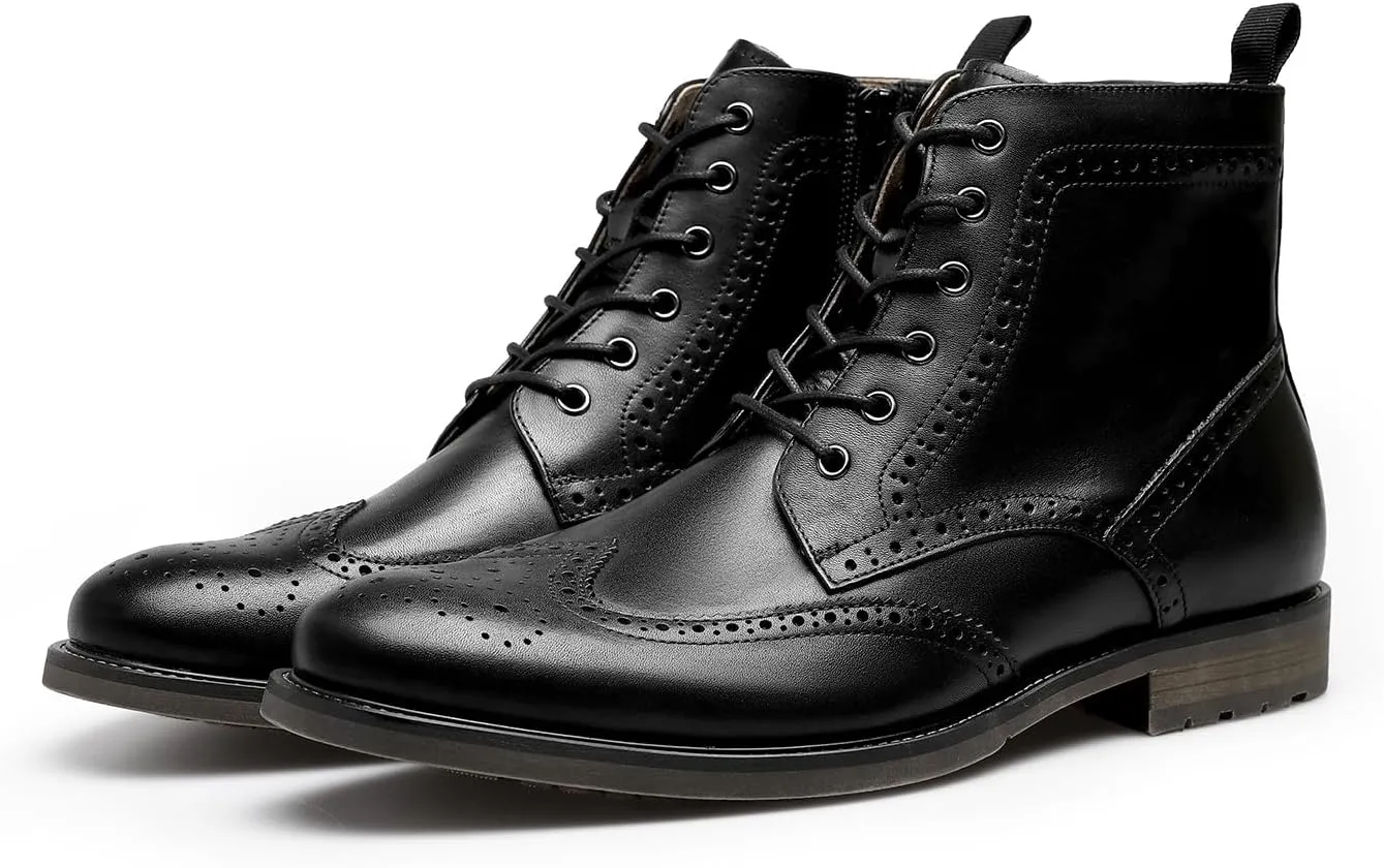 Men's Leather Boots with Brogue Design, Lace-Up Style, Composite Outsole