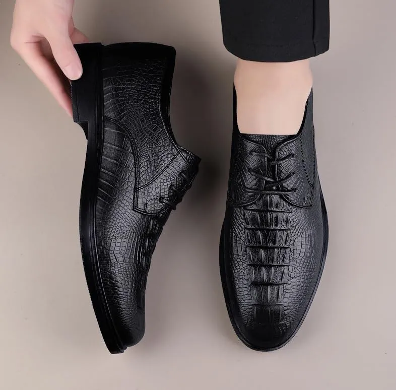 Men's Leather Dress Shoes Fashion Pointed Toe Oxfords Shoes Mens Business Retro Lace Up Casual Tuxedo Shoes
